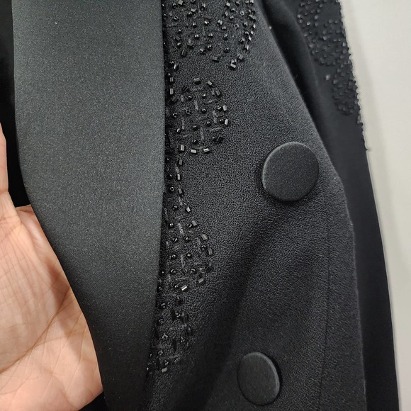 John Meyer Black Beaded Satin Wool Tuxedo Double-Breasted Jacket Blazer Size 12 - Picture 16 of 16